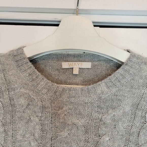 WAYF‎ Sophie Crop Cable Knit Sweater Heather Gray Ruffle Sleeve Women Large Crew - Picture 10 of 16